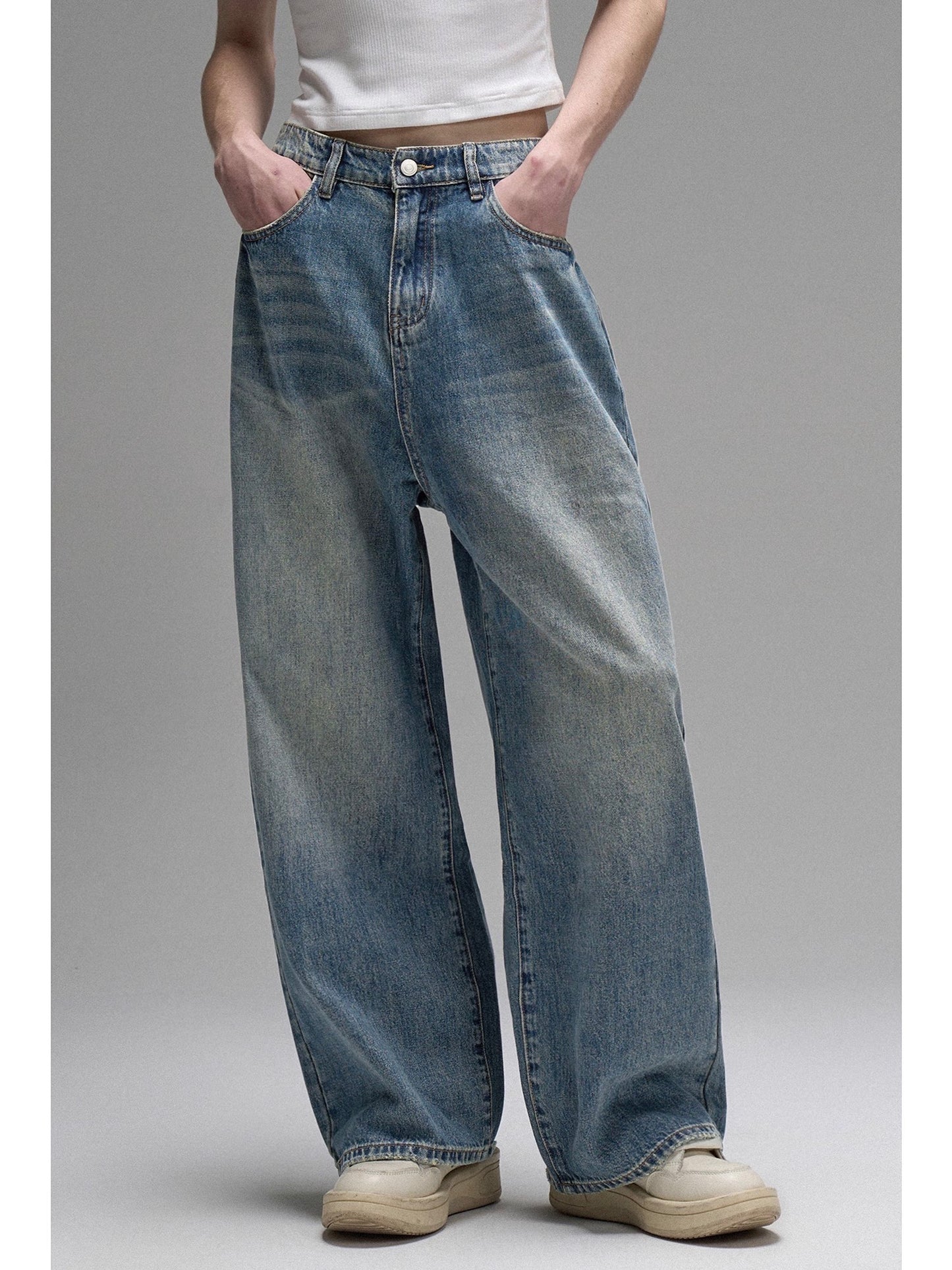 nu14 Washed damaged wide jeans