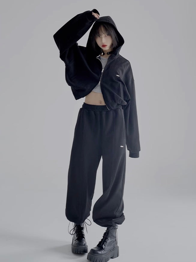 nu46 Simple design cropped hoodie