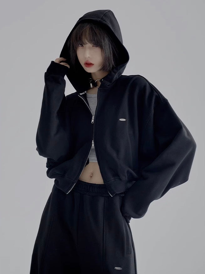 nu46 Simple design cropped hoodie