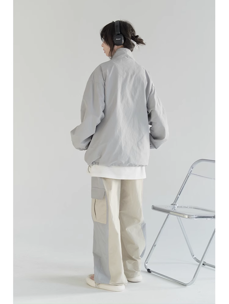 nu21 Patchwork contrasting stand collar jacket
