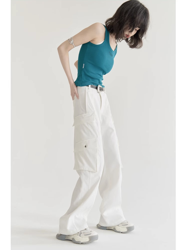 nu22 Solid colour straight work pants