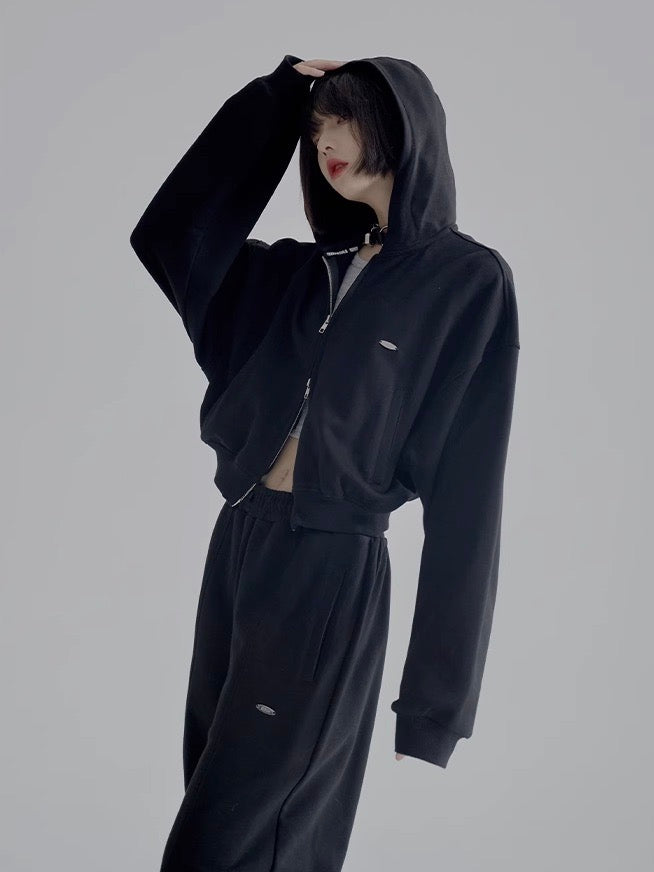 nu46 Simple design cropped hoodie