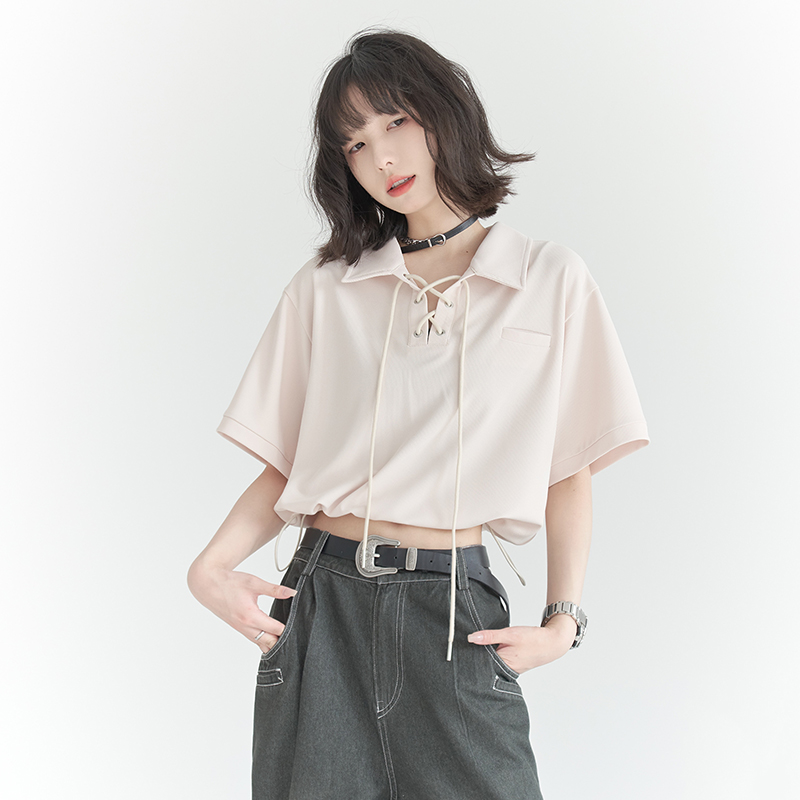 nu32 Lace-up POLO collar short sleeved T-shirt