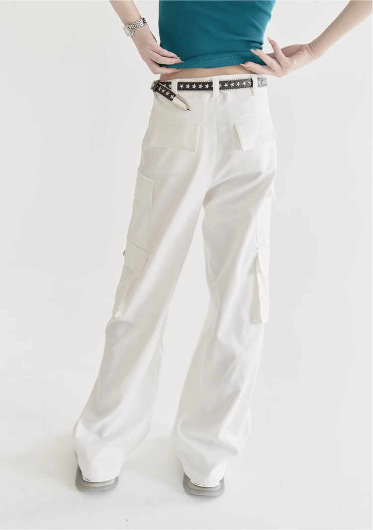 nu22 Solid colour straight work pants