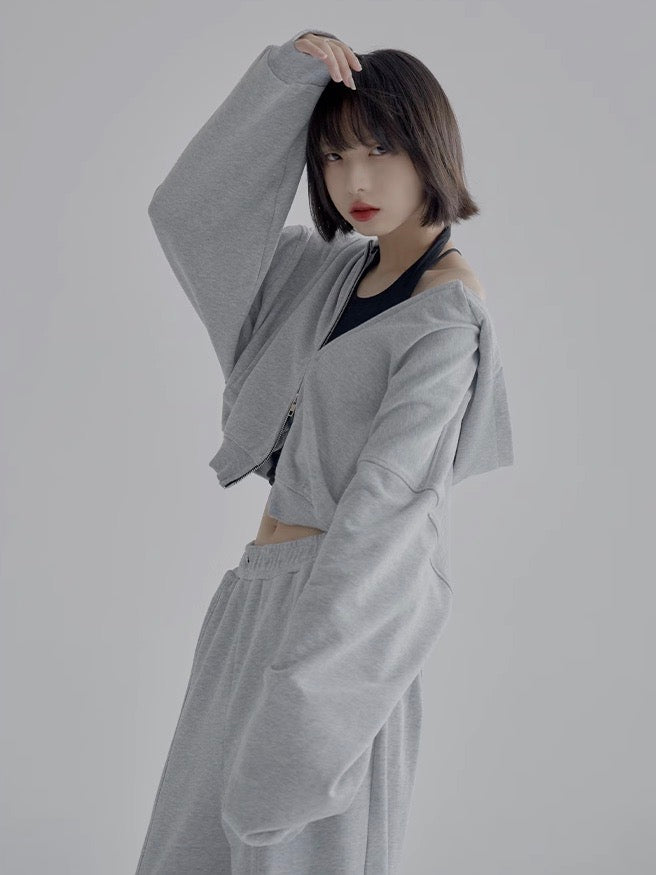 nu46 Simple design cropped hoodie
