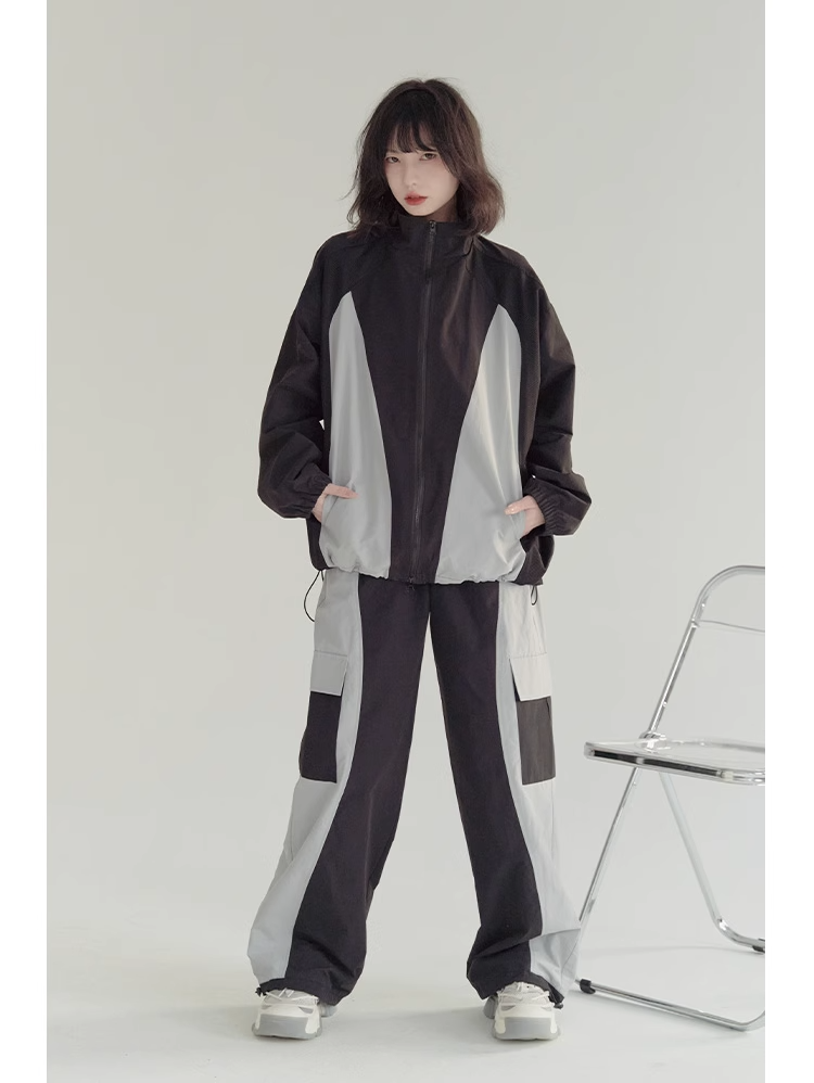 nu21 Patchwork contrasting stand collar jacket