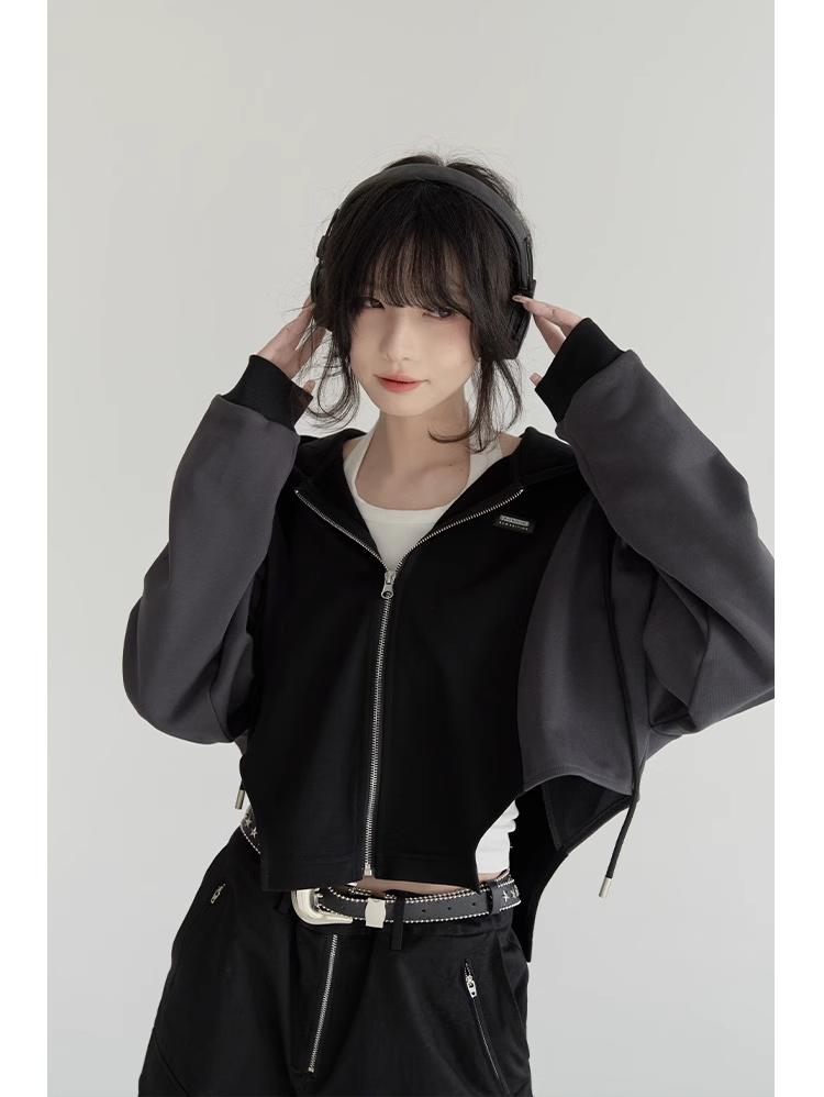nu24 Patchwork Irregular Hem Line Hoodie