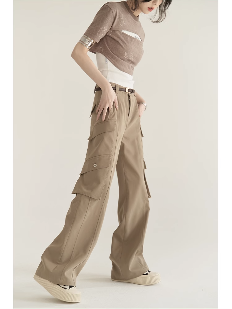 nu22 Solid colour straight work pants