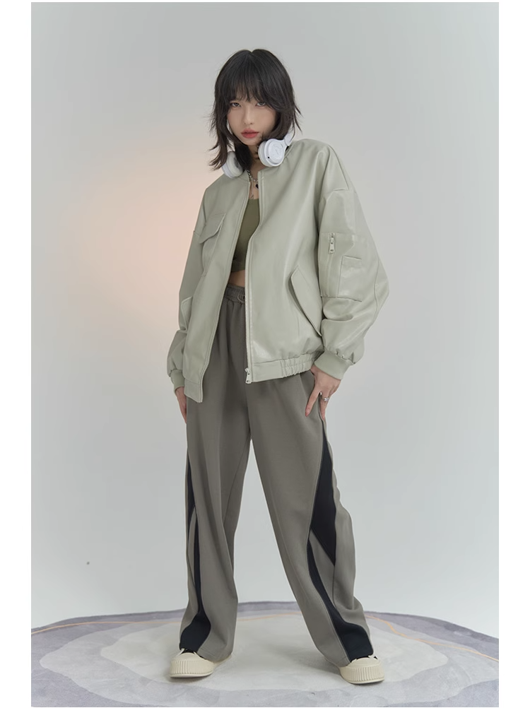 nu26 Baseball collar leather biker jacket