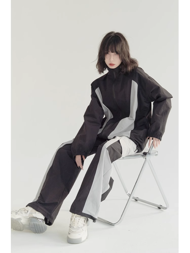 nu21 Patchwork contrasting stand collar jacket