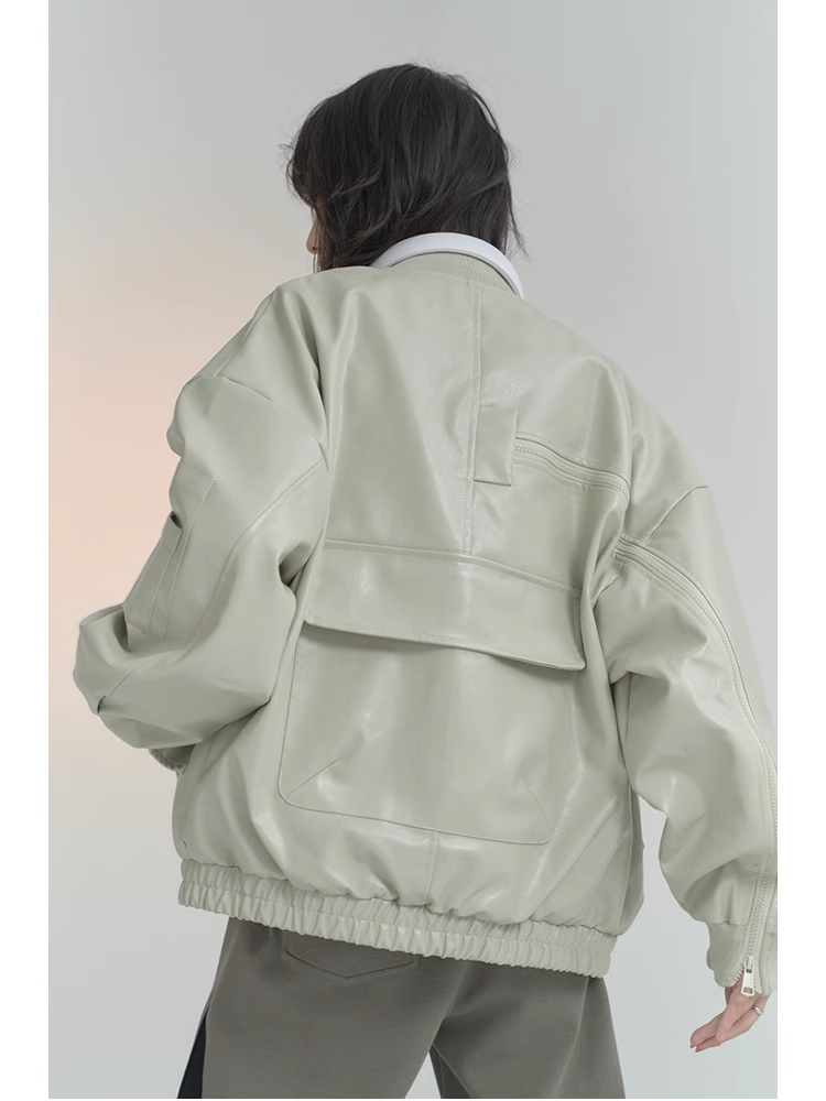 nu26 Baseball collar leather biker jacket