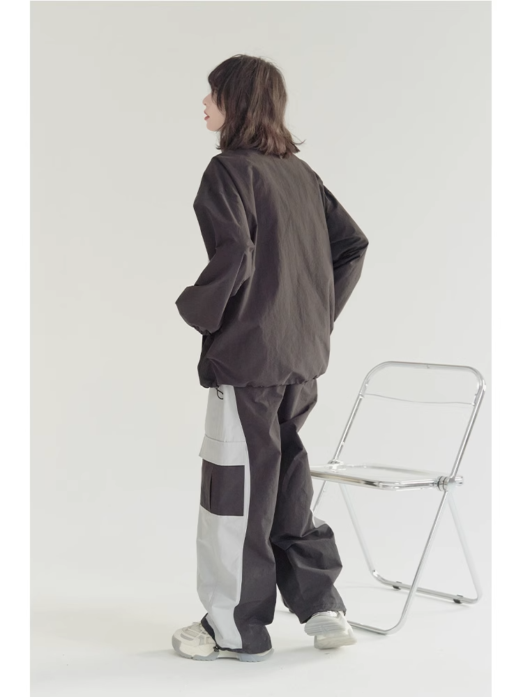 nu21 Patchwork contrasting stand collar jacket