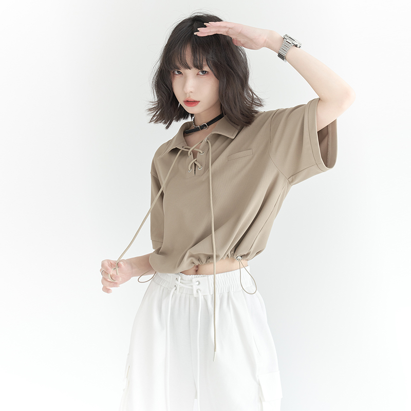 nu32 Lace-up POLO collar short sleeved T-shirt