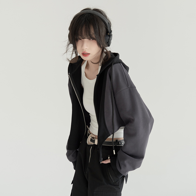 nu24 Patchwork Irregular Hem Line Hoodie