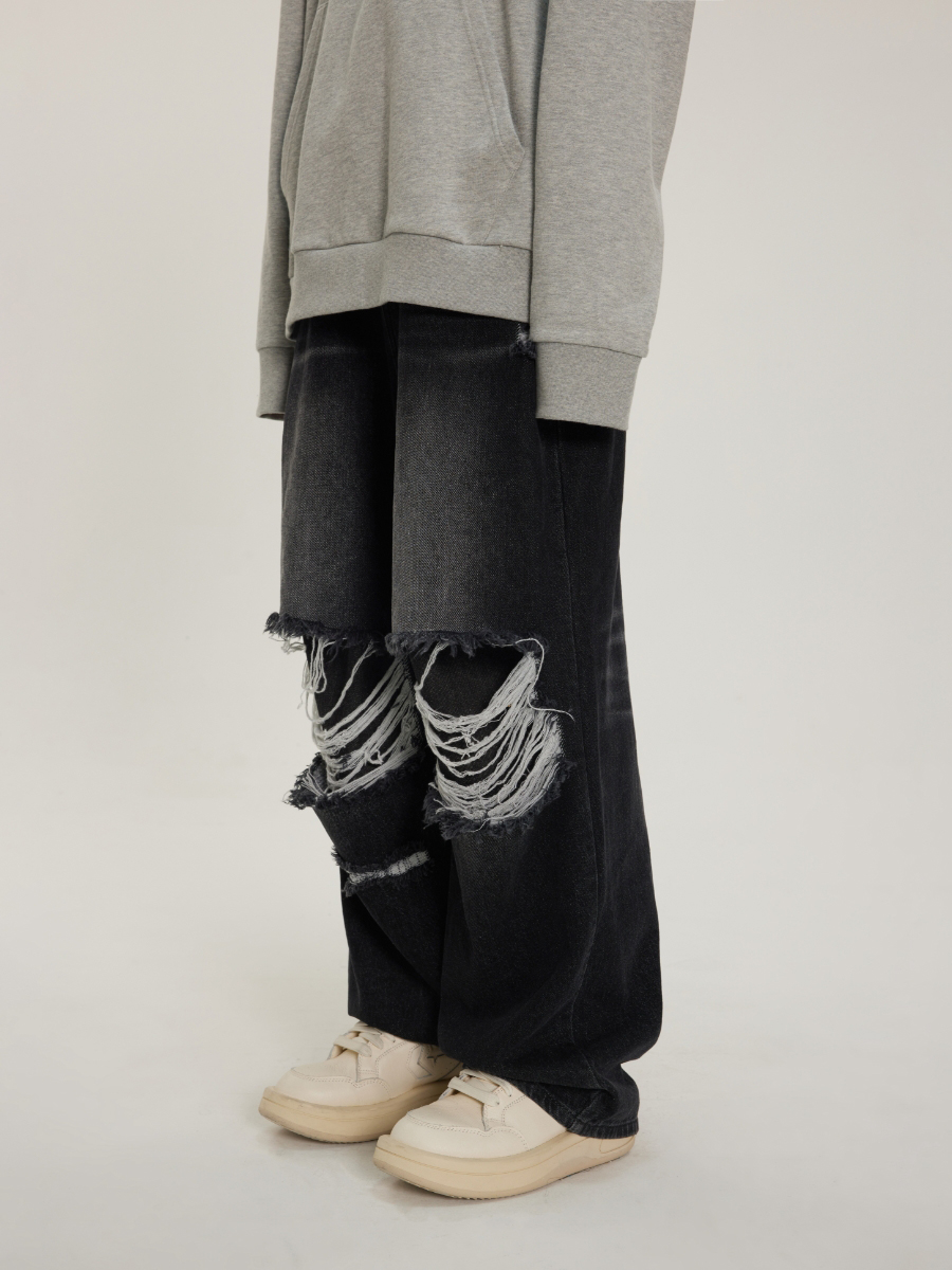 nu13 Double-layer ripped jeans