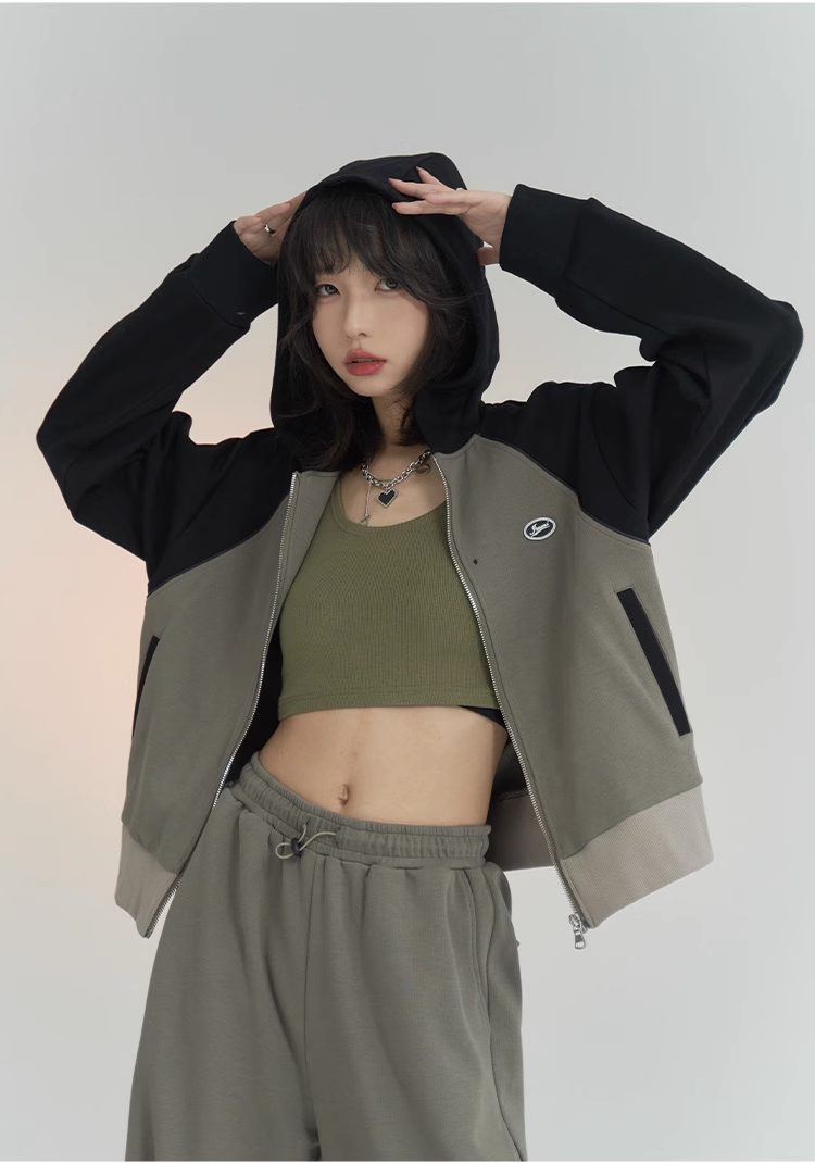 nu33 Contrast color sports hoodie