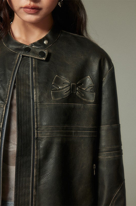 nu80 Bowknot Polished Leather Jacket