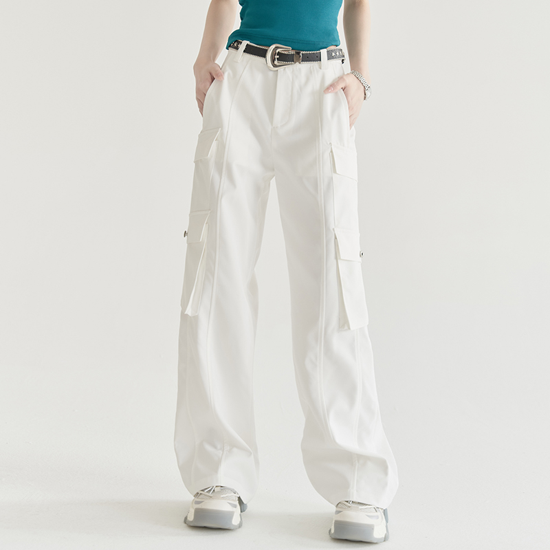 nu22 Solid colour straight work pants