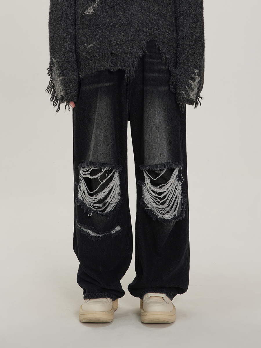 nu13 Double-layer ripped jeans