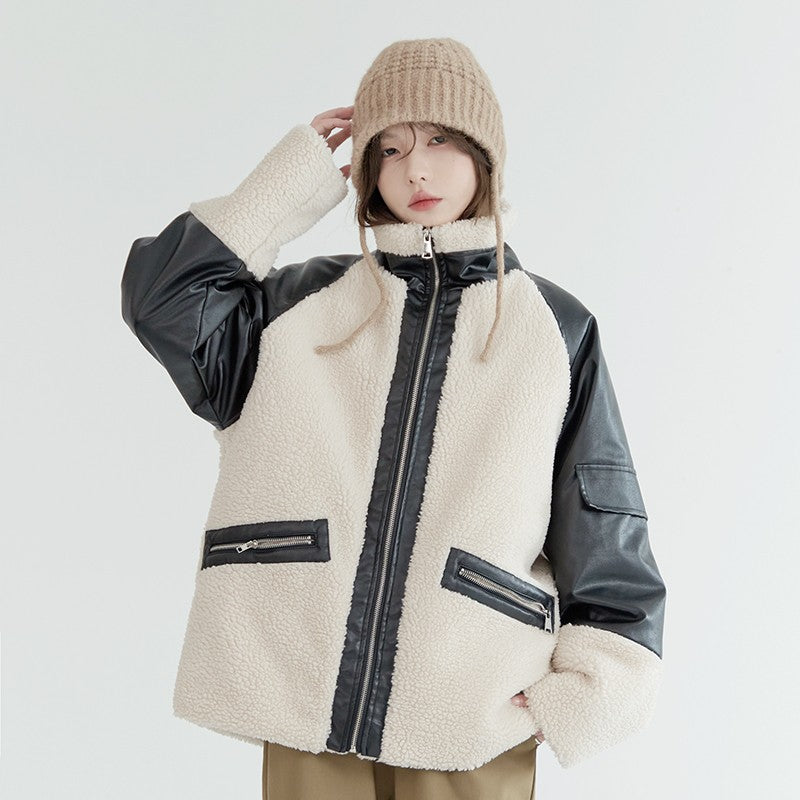 nu65 Lamb Wool Spliced Leather Jacket
