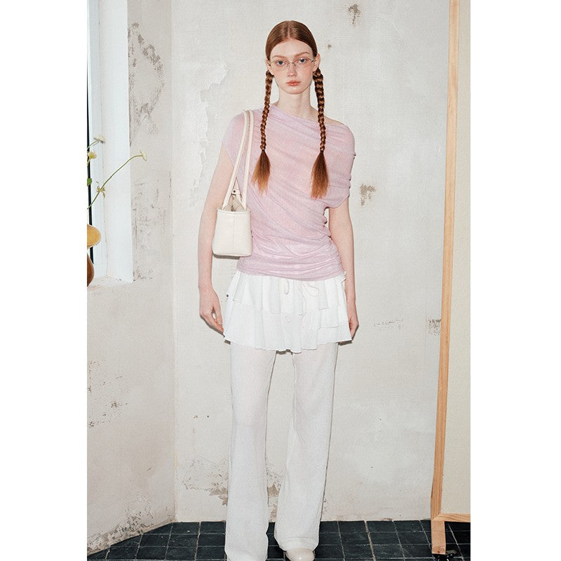 nu385 Cold pink irregular knit short top