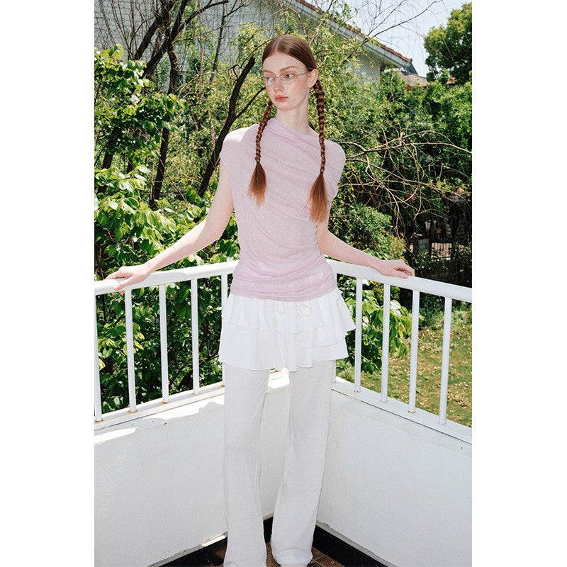 nu385 Cold pink irregular knit short top