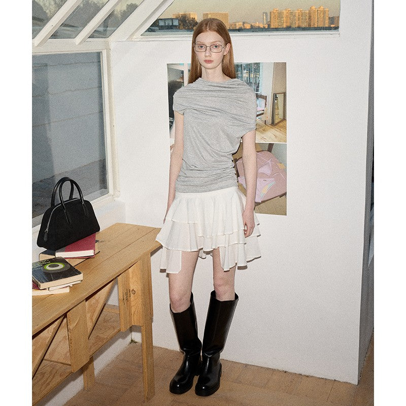 nu393 Stackable irregular cake short skirt
