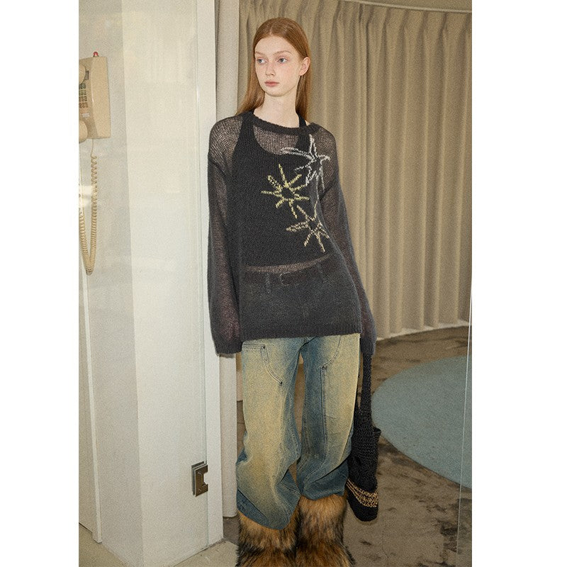 nu395 Fireworks mohair jacquard sheer blouse