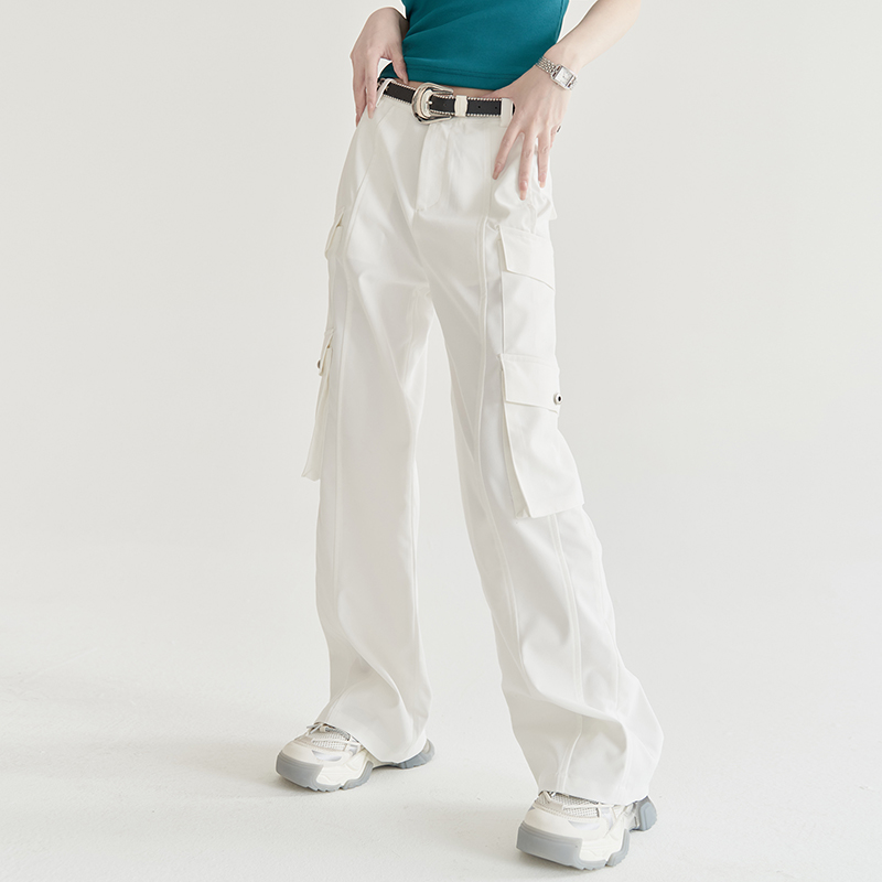 nu22 Solid colour straight work pants