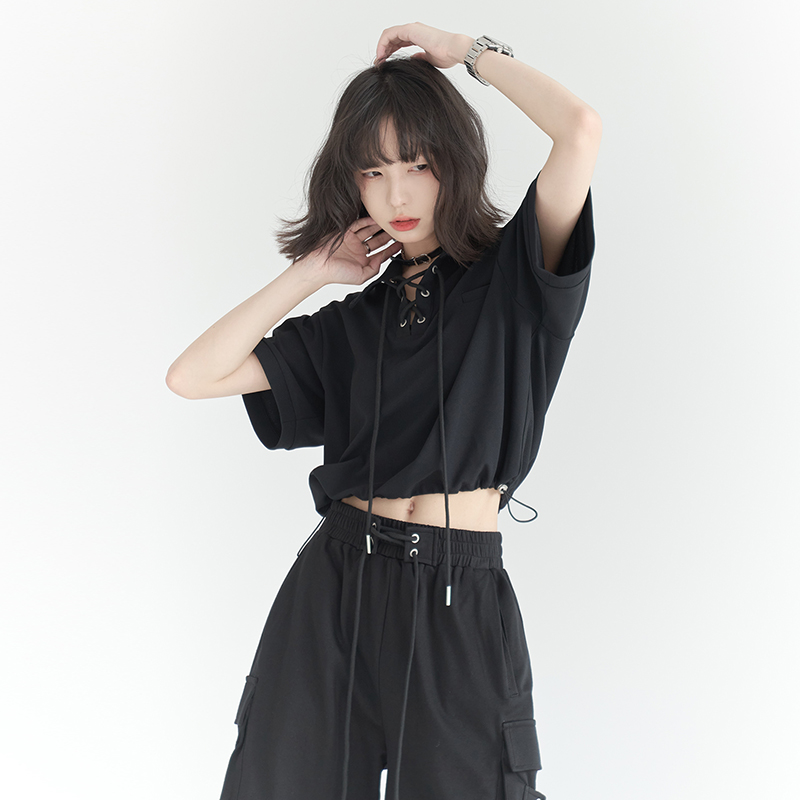 nu32 Lace-up POLO collar short sleeved T-shirt