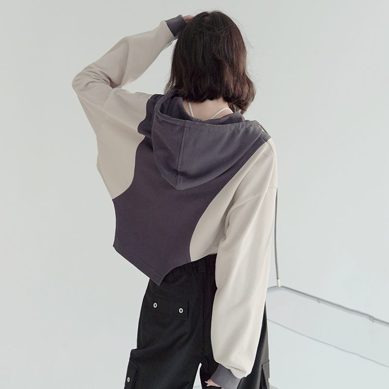 nu24 Patchwork Irregular Hem Line Hoodie