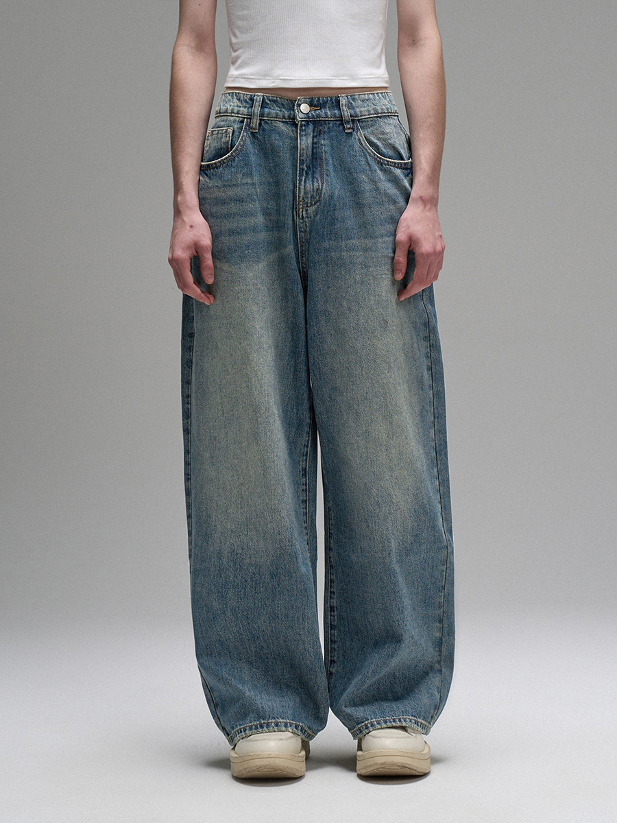 nu14 Washed damaged wide jeans