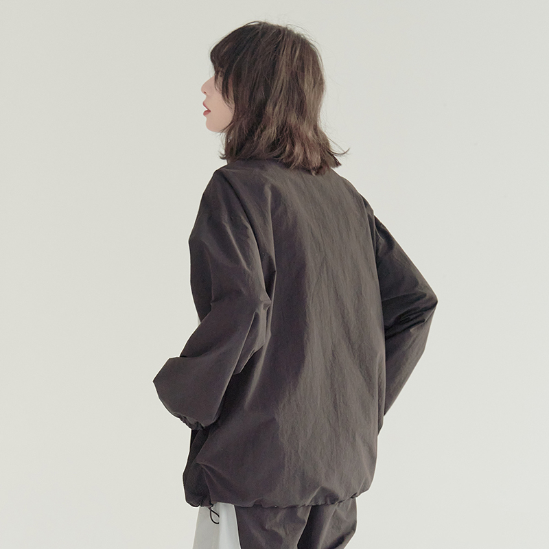 nu21 Patchwork contrasting stand collar jacket