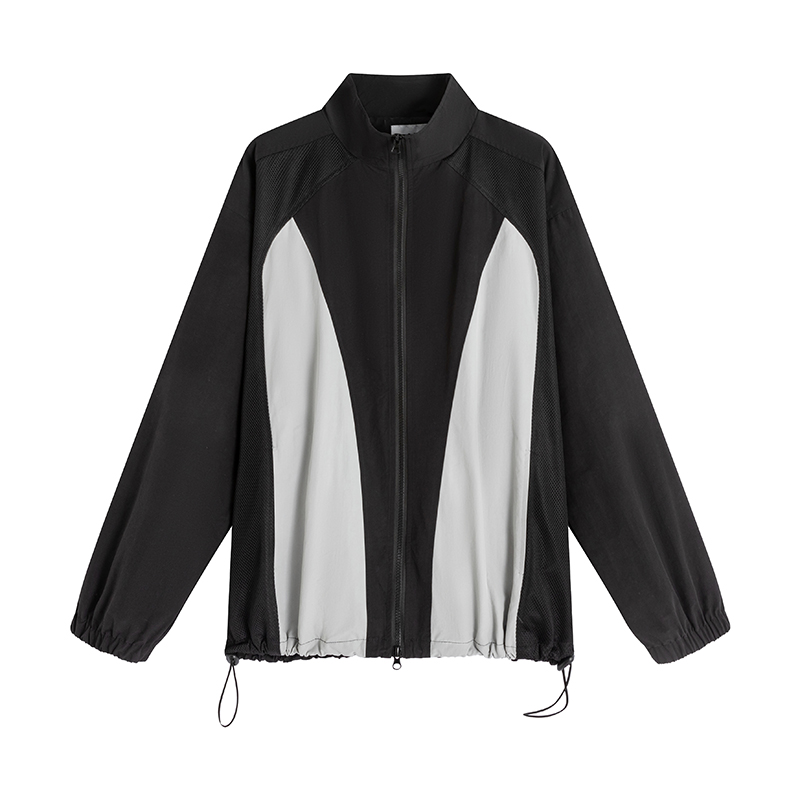 nu21 Patchwork contrasting stand collar jacket