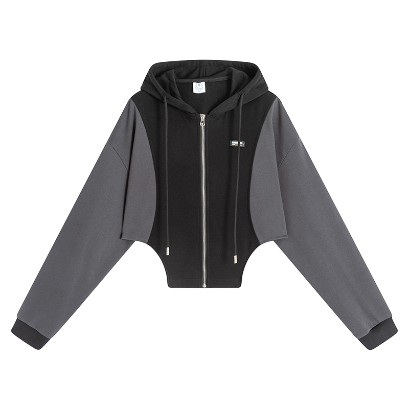 nu24 Patchwork Irregular Hem Line Hoodie