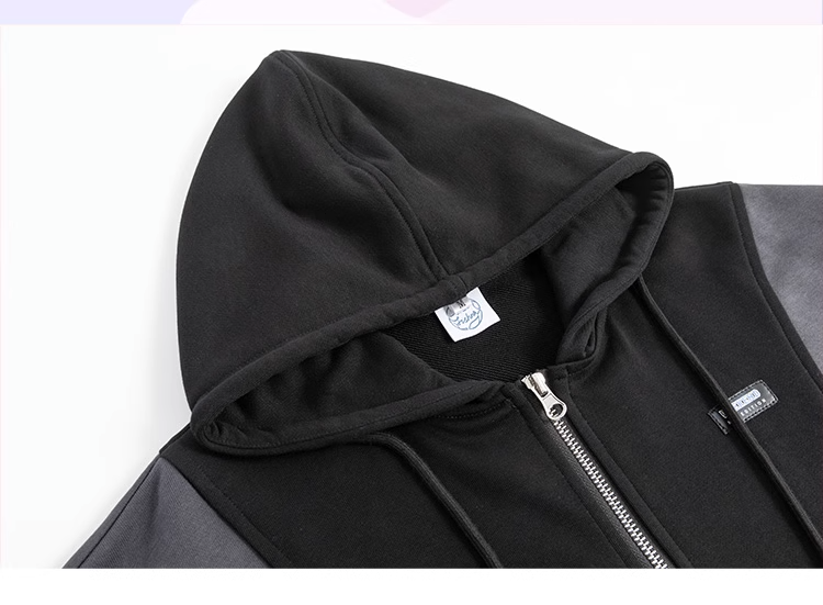 nu24 Patchwork Irregular Hem Line Hoodie