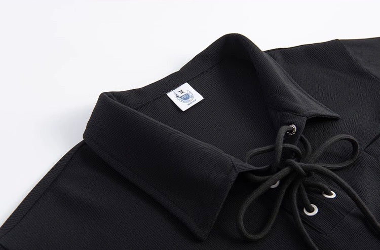 nu32 Lace-up POLO collar short sleeved T-shirt