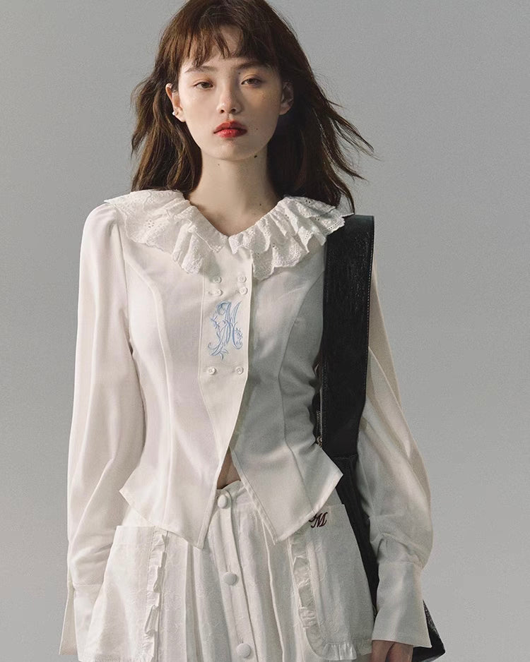nu238 "Berlin Girl" lace hem slit shirt