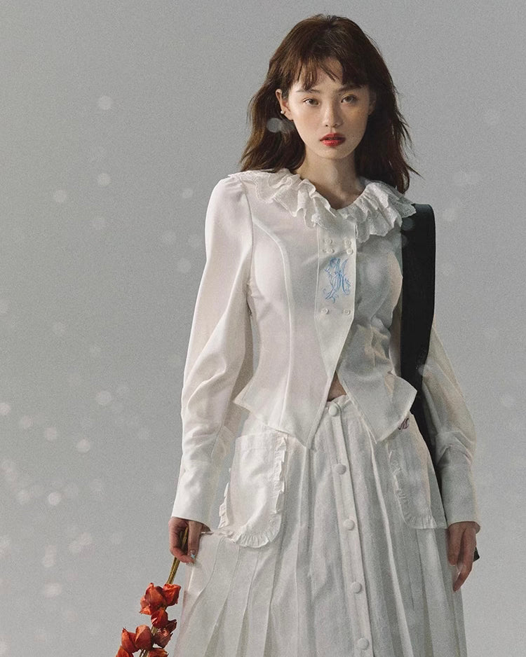 nu238 "Berlin Girl" lace hem slit shirt