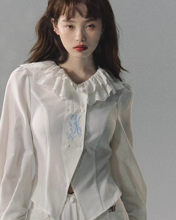 nu238 "Berlin Girl" lace hem slit shirt