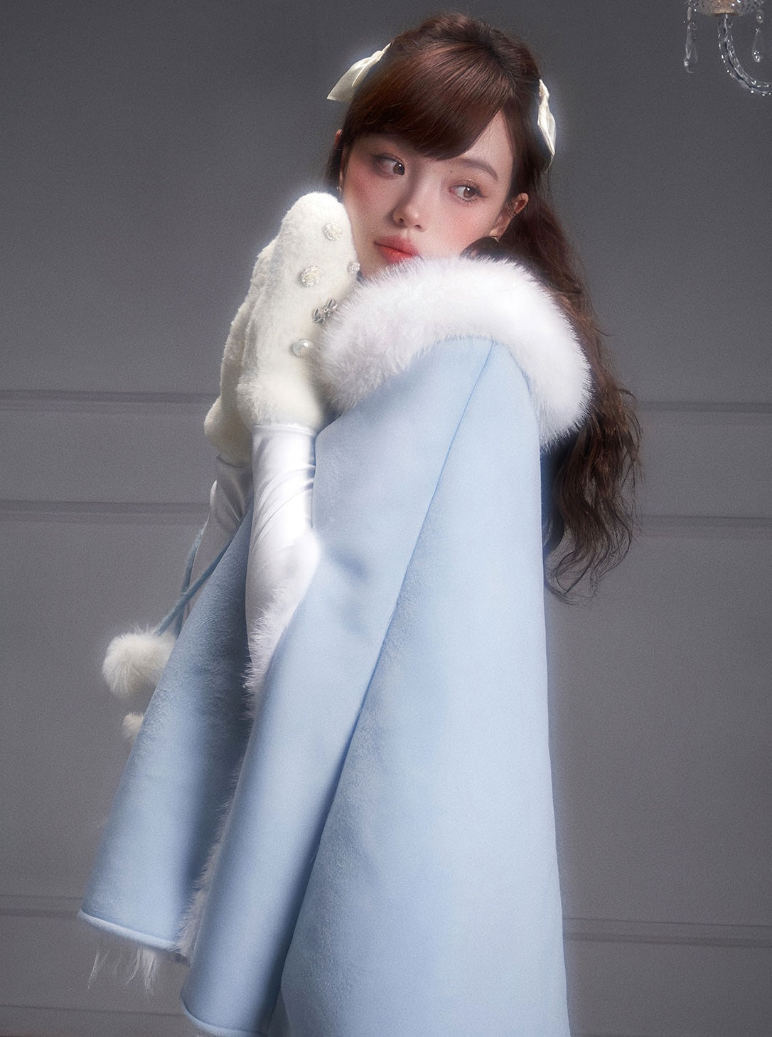 nu304 Eco-friendly fur shawl cape winter coat
