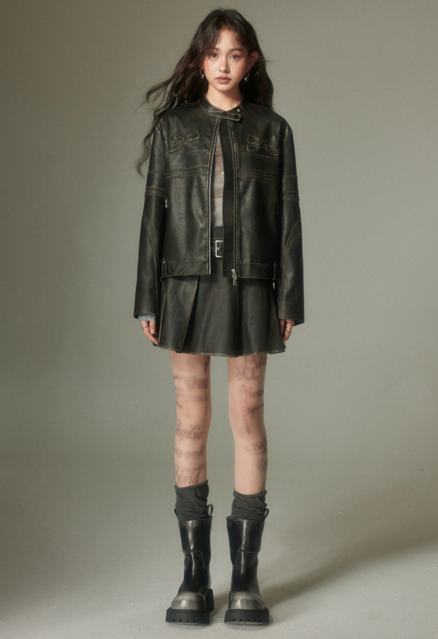 nu80 Bowknot Polished Leather Jacket