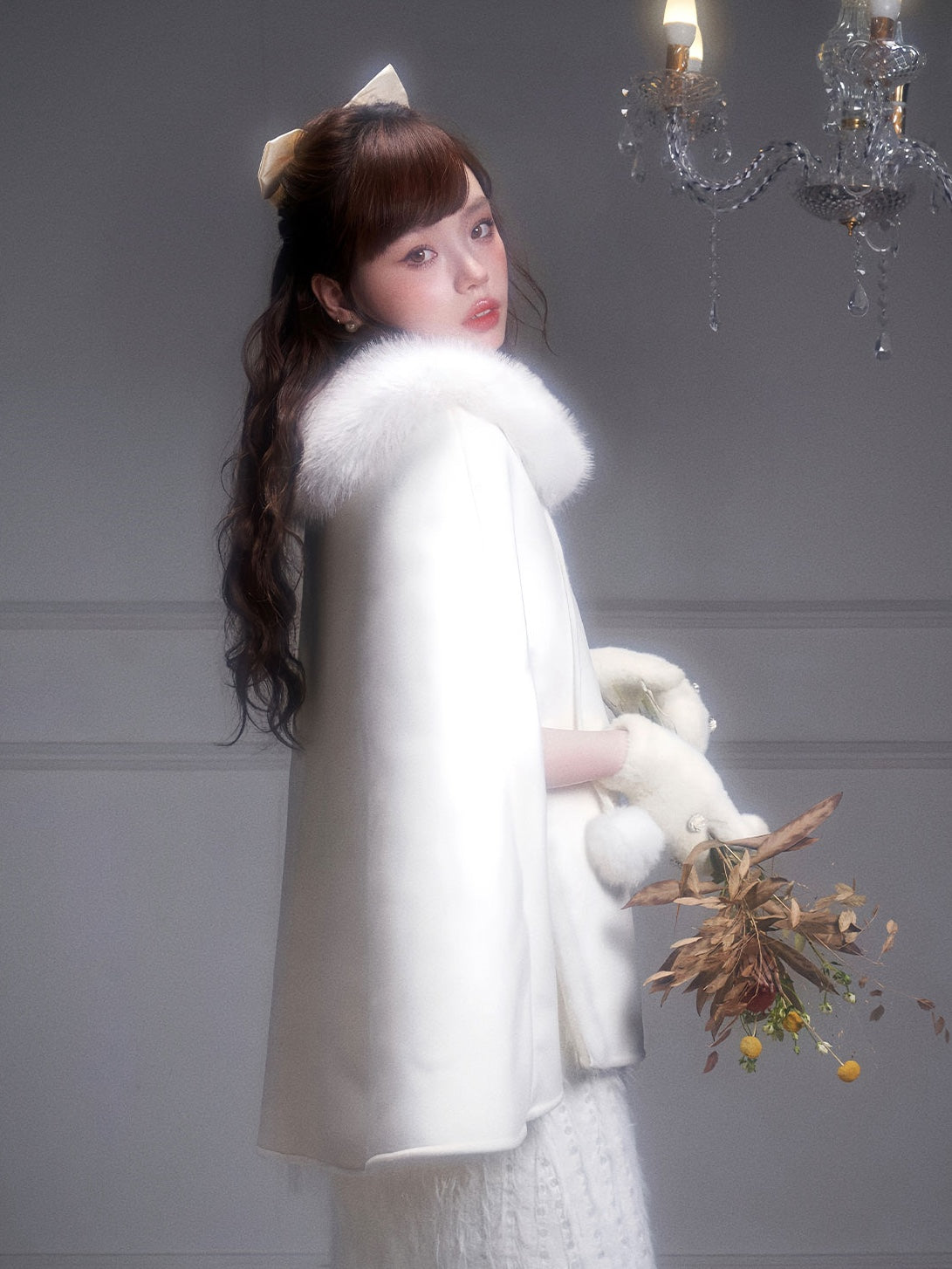 nu304 Eco-friendly fur shawl cape winter coat