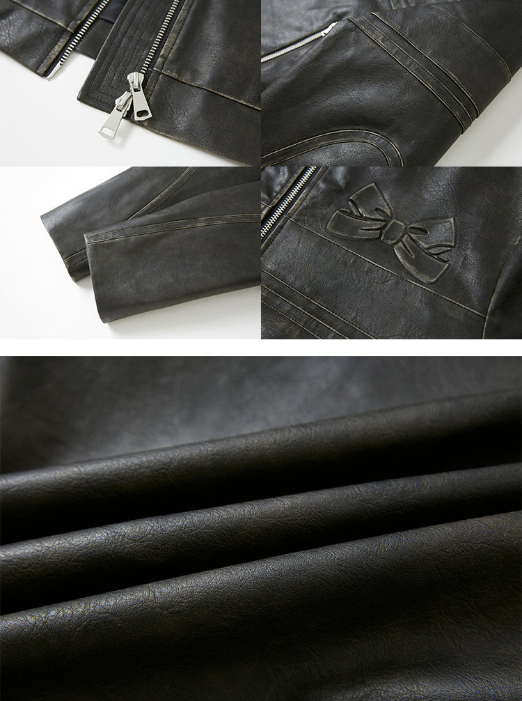 nu80 Bowknot Polished Leather Jacket