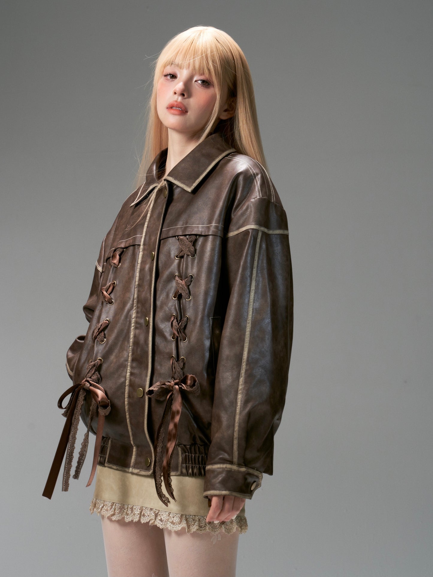 nu281 Lace strap reversible washed and brushed fur jacket
