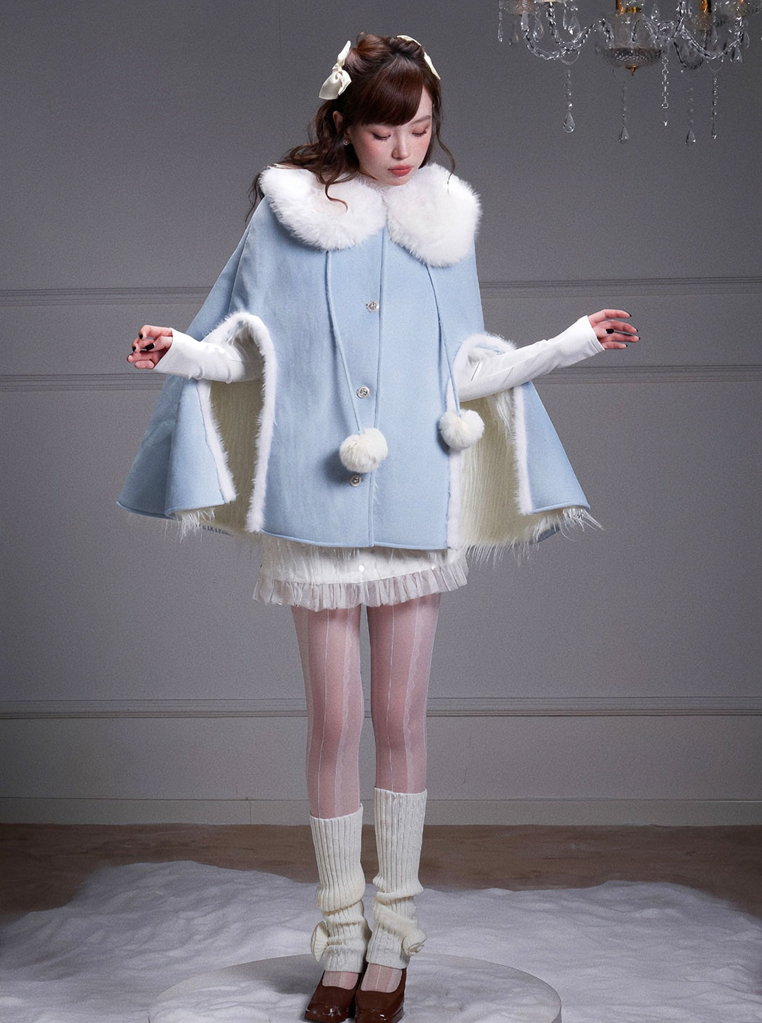 nu304 Eco-friendly fur shawl cape winter coat