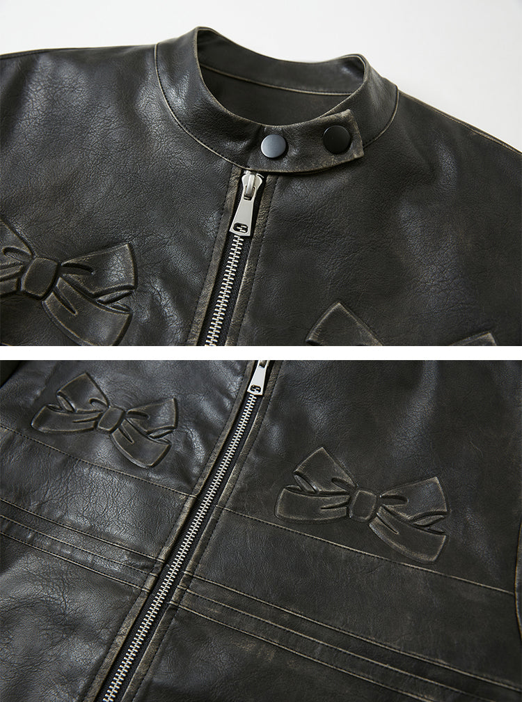nu80 Bowknot Polished Leather Jacket