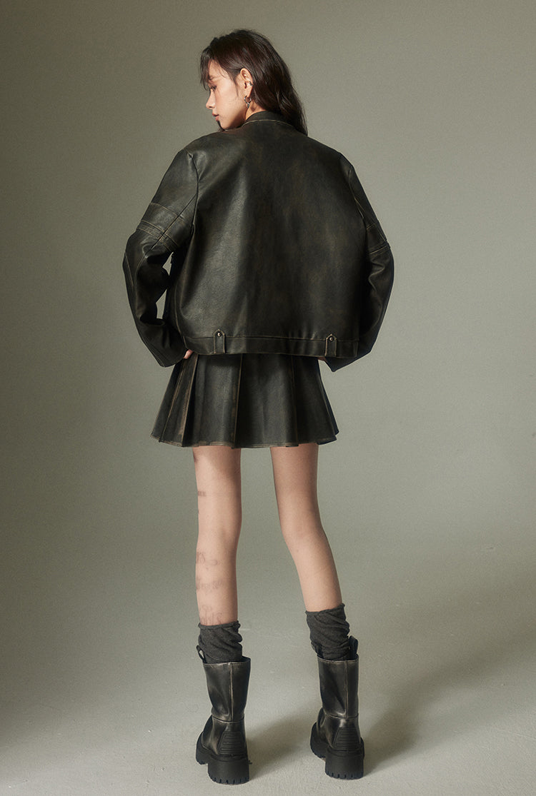 nu80 Bowknot Polished Leather Jacket