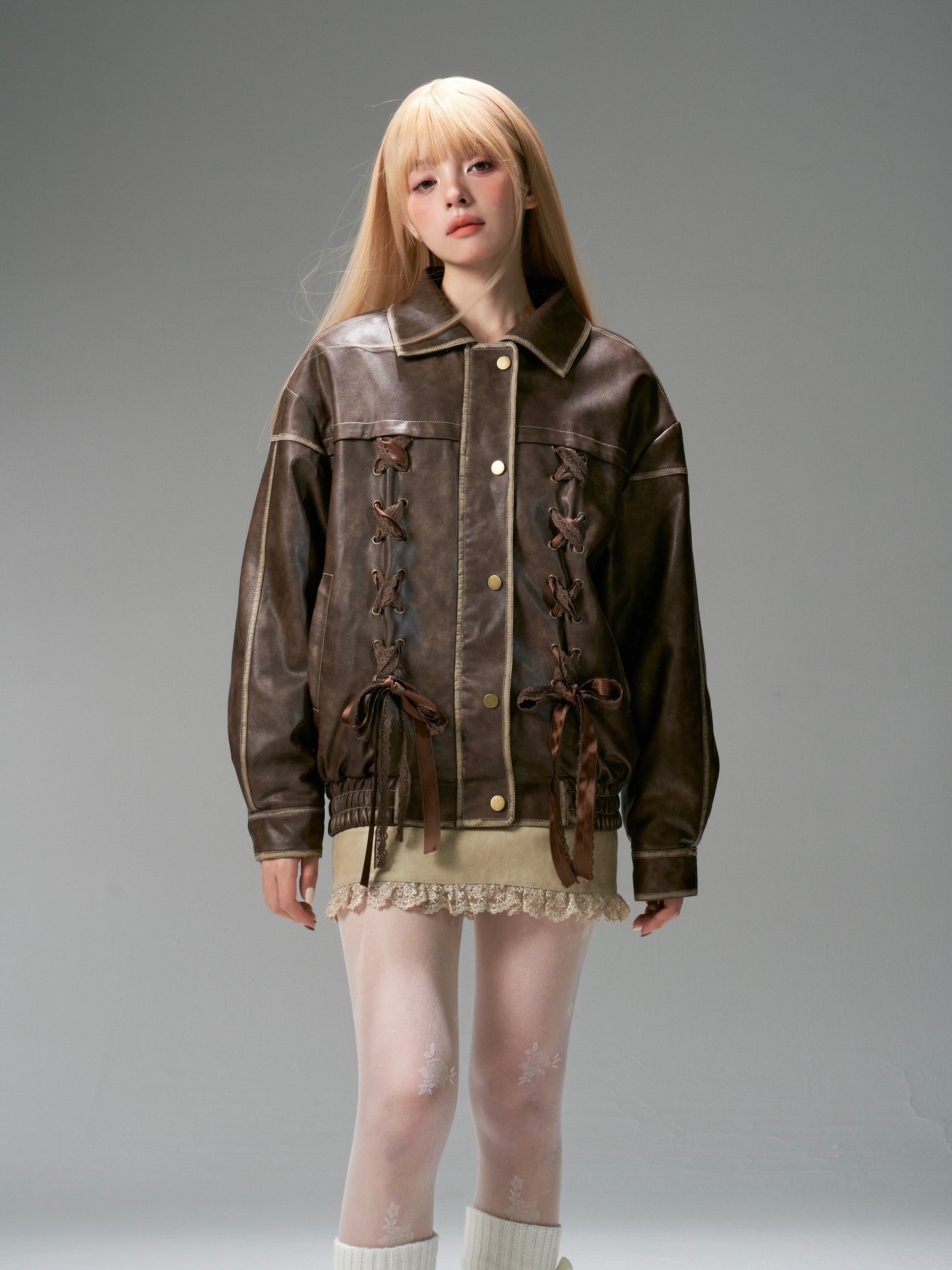 nu281 Lace strap reversible washed and brushed fur jacket