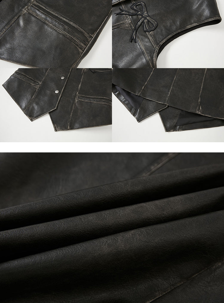nu121 Bowknot retro polished leather vest